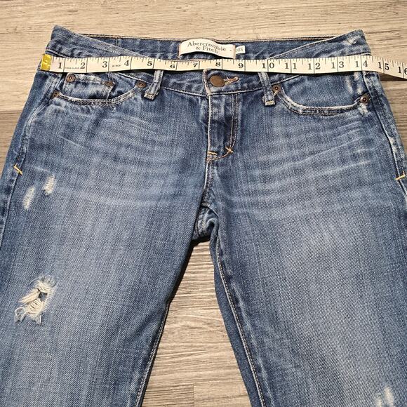 Abercrombie & Fitch Dark Wash Distressed Emma Boot Cut Blue Jeans - Picture 4 of 6